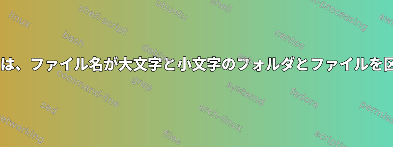 Windowsでは、ファイル名が大文字と小文字のフォルダとファイルを区切ります。