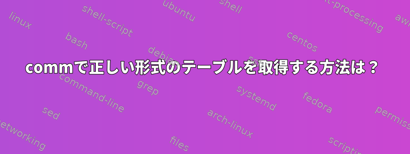 commで正しい形式のテーブルを取得する方法は？