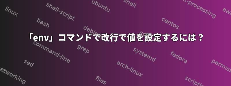 「env」コマンドで改行で値を設定するには？