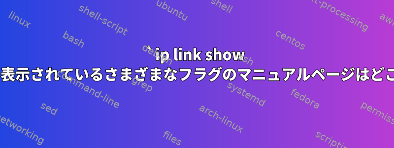 `ip link show DEV`コマンドに表示されているさまざまなフラグのマニュアルページはどこにありますか？