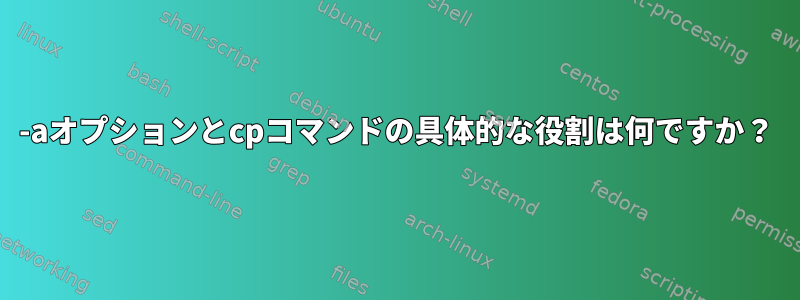 -aオプションとcpコマンドの具体的な役割は何ですか？