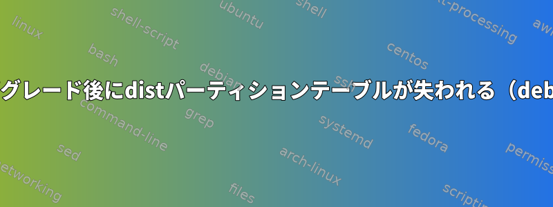 アップグレード後にdistパーティションテーブルが失われる（debian）