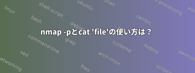 nmap -pとcat 'file'の使い方は？