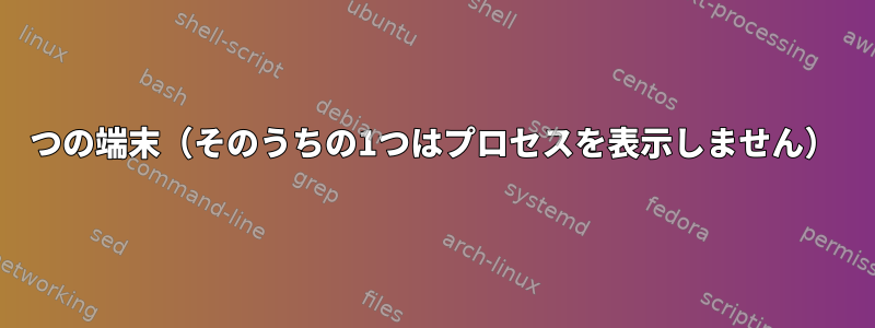 2つの端末（そのうちの1つはプロセスを表示しません）