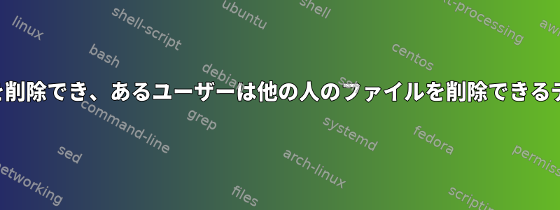 ユーザーは自分のファイルのみを削除でき、あるユーザーは他の人のファイルを削除できるディレクトリを作成する方法は？