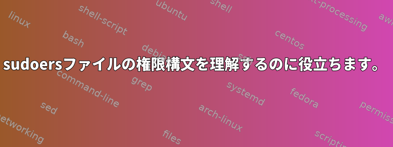 sudoersファイルの権限構文を理解するのに役立ちます。