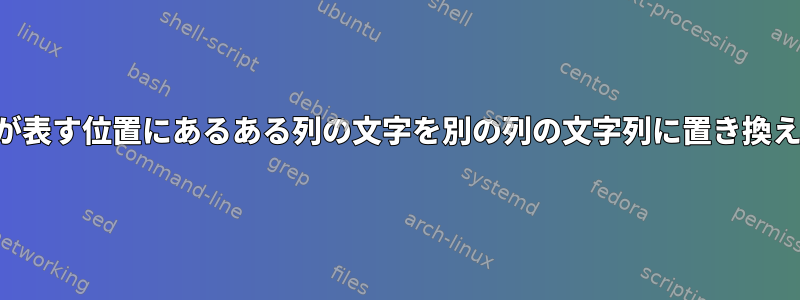 別の列が表す位置にあるある列の文字を別の列の文字列に置き換える方法