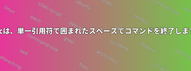 execは、単一引用符で囲まれたスペースでコマンドを終了します。