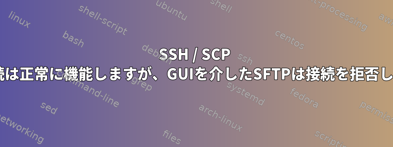 SSH / SCP CLI接続は正常に機能しますが、GUIを介したSFTPは接続を拒否します。