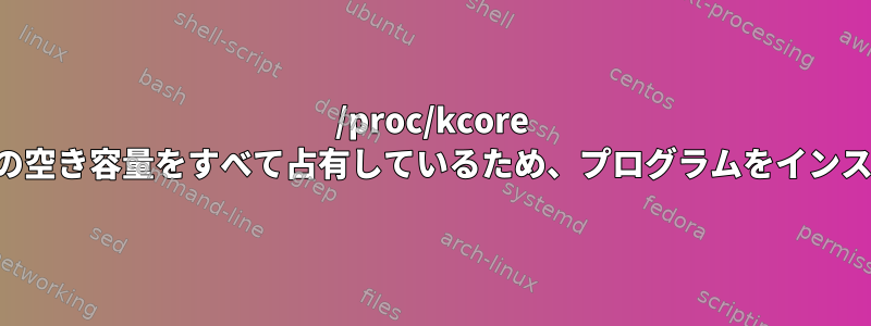 /proc/kcore ファイルはシステムの空き容量をすべて占有しているため、プログラムをインストールできません。