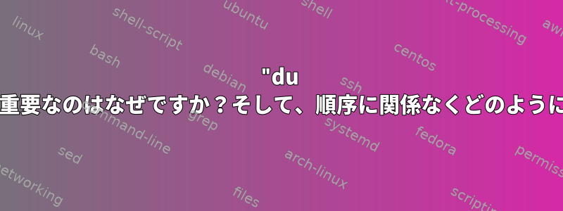 "du -s"コマンドでパラメータの順序が重要なのはなぜですか？そして、順序に関係なくどのように一貫して作ることができますか？