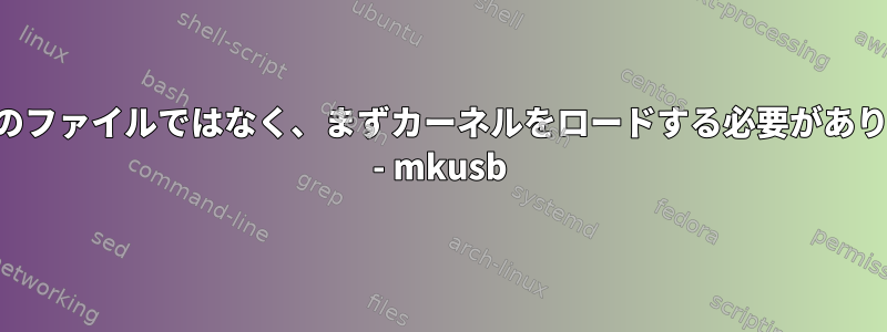 通常のファイルではなく、まずカーネルをロードする必要があります - mkusb