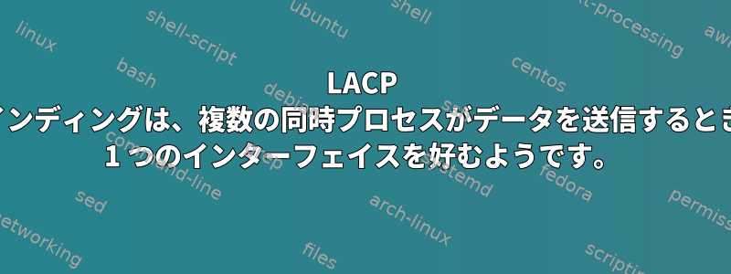 LACP バインディングは、複数の同時プロセスがデータを送信するときに 1 つのインターフェイスを好むようです。