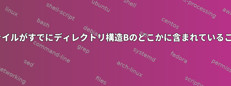 ディレクトリAのどのファイルがすでにディレクトリ構造Bのどこかに含まれていることを確認してください。