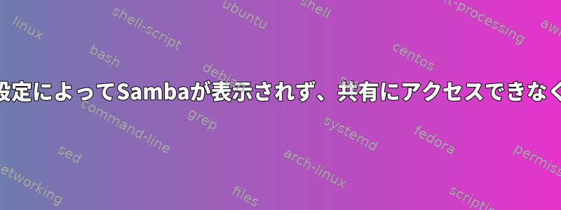 どのSELinux設定によってSambaが表示されず、共有にアクセスできなくなりますか？