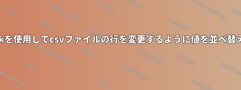 awkを使用してcsvファイルの行を変更するように値を並べ替える