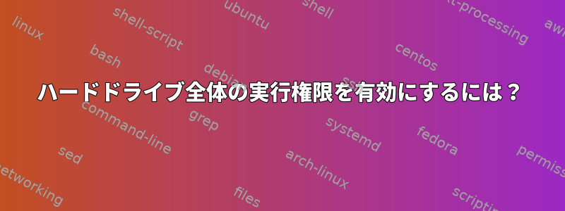 ハードドライブ全体の実行権限を有効にするには？