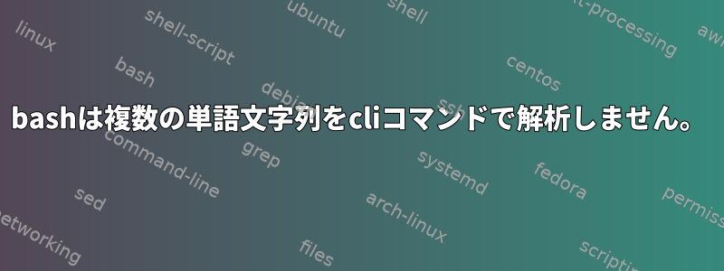 bashは複数の単語文字列をcliコマンドで解析しません。