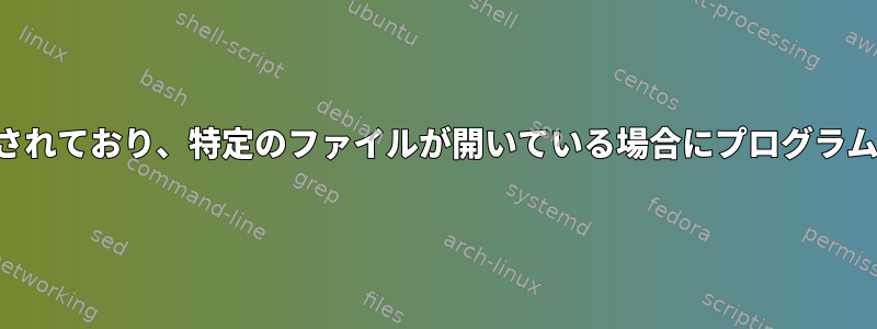 プログラムがすでに実行されており、特定のファイルが開いている場合にプログラムが起動しないようにする