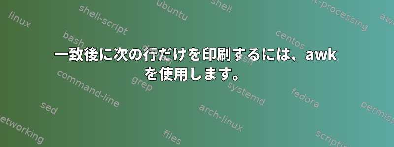 一致後に次の行だけを印刷するには、awk を使用します。