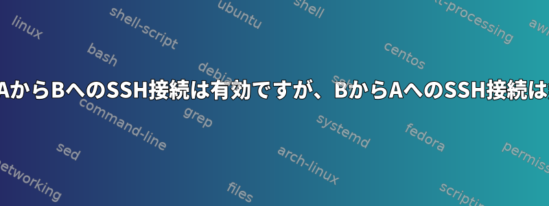 その結果、AからBへのSSH接続は有効ですが、BからAへのSSH接続は無効です。