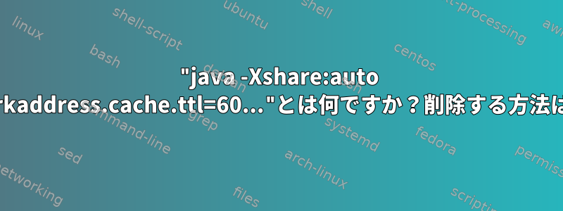 "java -Xshare:auto -Des.netsworkaddress.cache.ttl=60..."とは何ですか？削除する方法はありますか？