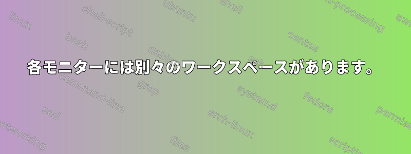 各モニターには別々のワークスペースがあります。