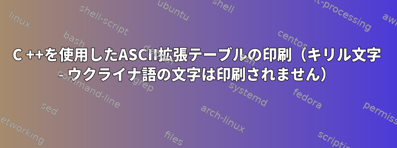 C ++を使用したASCII拡張テーブルの印刷（キリル文字 - ウクライナ語の文字は印刷されません）