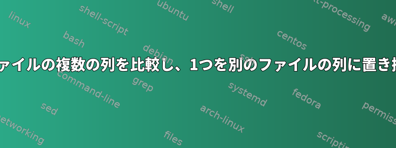 2つのcsvファイルの複数の列を比較し、1つを別のファイルの列に置き換えます。