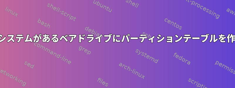 既存のファイルシステムがあるベアドライブにパーティションテーブルを作成できますか？