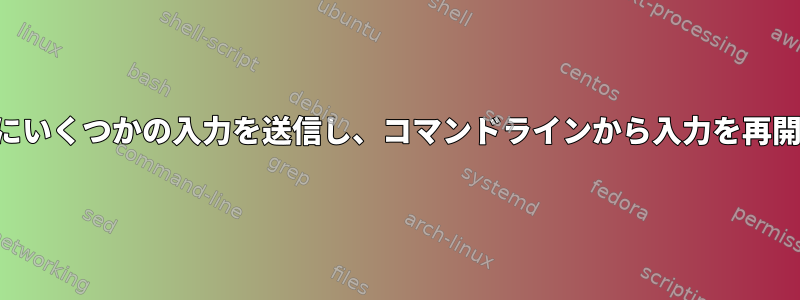 プロセスにいくつかの入力を送信し、コマンドラインから入力を再開します。