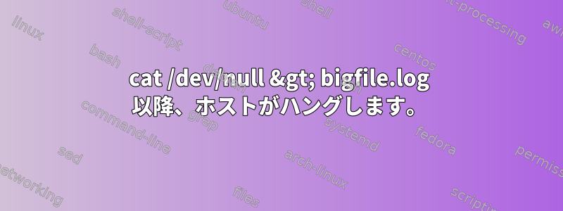 cat /dev/null &gt; bigfile.log 以降、ホストがハングします。