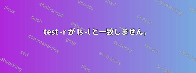 test -r が ls -l と一致しません。