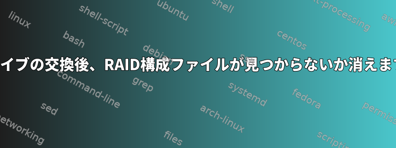 ドライブの交換後、RAID構成ファイルが見つからないか消えます。