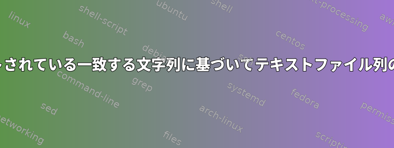 他のファイルにリストされている一致する文字列に基づいてテキストファイル列の文字列を置き換える