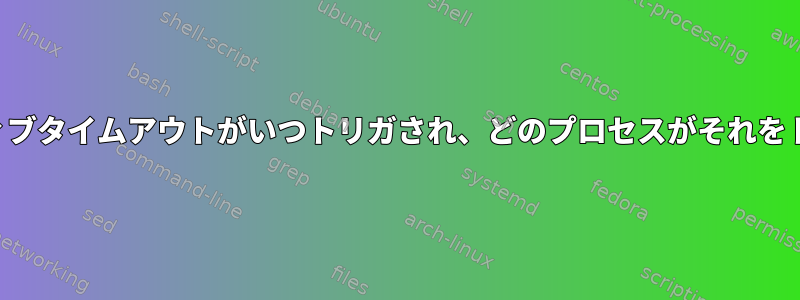 コンピュータモニタの非アクティブタイムアウトがいつトリガされ、どのプロセスがそれをトリガしたかを確認する方法は？