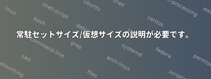 常駐セットサイズ/仮想サイズの説明が必要です。