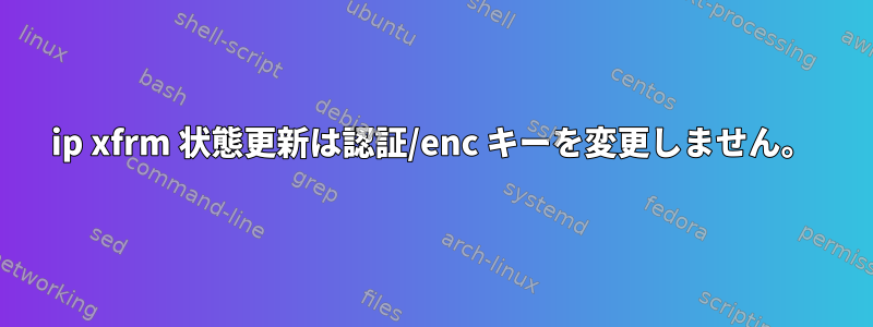 ip xfrm 状態更新は認証/enc キーを変更しません。