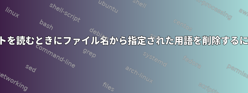 リストを読むときにファイル名から指定された用語を削除するには？