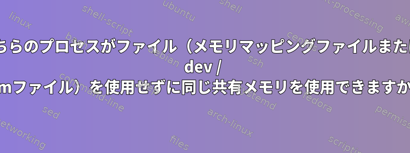 どちらのプロセスがファイル（メモリマッピングファイルまたは/ dev / shmファイル）を使用せずに同じ共有メモリを使用できますか？