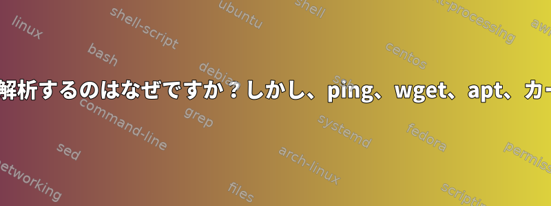 nslookupが解析して解析するのはなぜですか？しかし、ping、wget、apt、カールはありませんか？