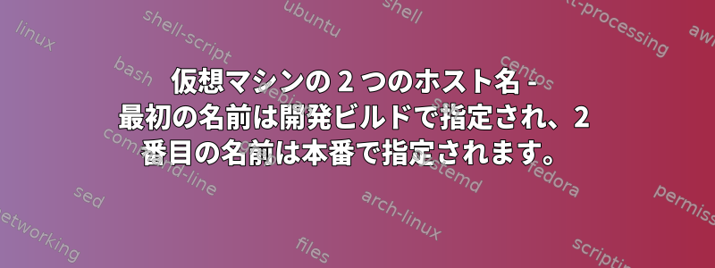 仮想マシンの 2 つのホスト名 - 最初の名前は開発ビルドで指定され、2 番目の名前は本番で指定されます。