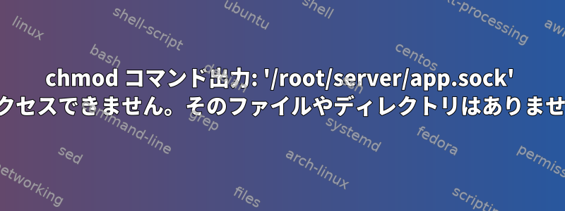 chmod コマンド出力: '/root/server/app.sock' にアクセスできません。そのファイルやディレクトリはありません。