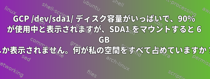 GCP /dev/sda1/ ディスク容量がいっぱいで、90% が使用中と表示されますが、SDA1 をマウントすると 6 GB しか表示されません。何が私の空間をすべて占めていますか？