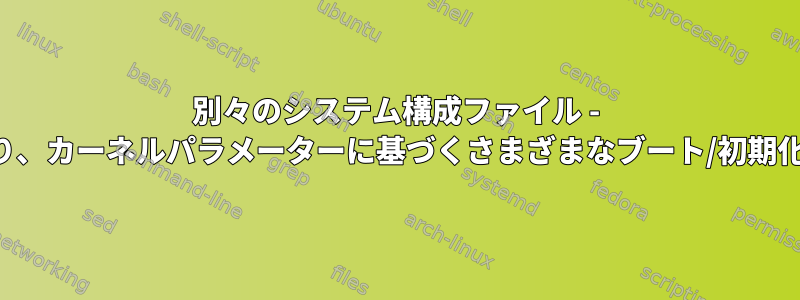 別々のシステム構成ファイル - つまり、カーネルパラメーターに基づくさまざまなブート/初期化構成