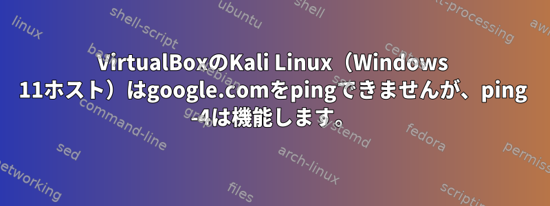 VirtualBoxのKali Linux（Windows 11ホスト）はgoogle.comをpingできませんが、ping -4は機能します。