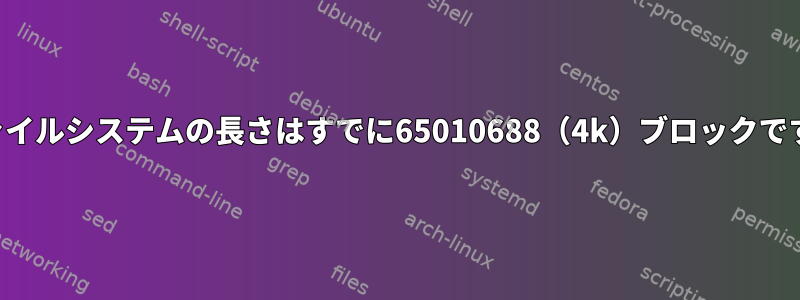 ファイルシステムの長さはすでに65010688（4k）ブロックです。