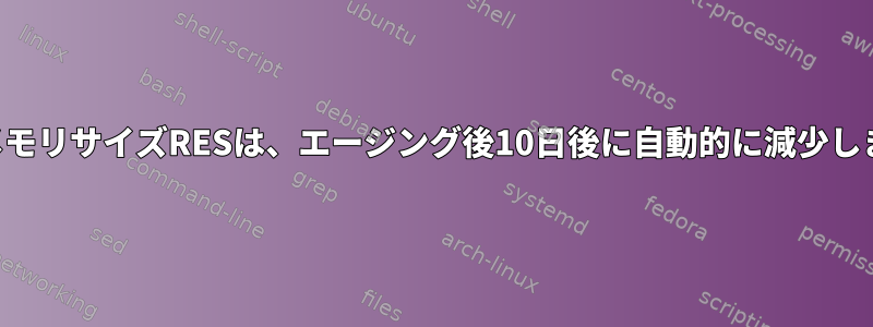 常駐メモリサイズRESは、エージング後10日後に自動的に減少します。