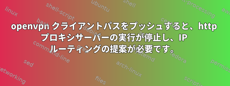 openvpn クライアントパスをプッシュすると、http プロキシサーバーの実行が停止し、IP ルーティングの提案が必要です。