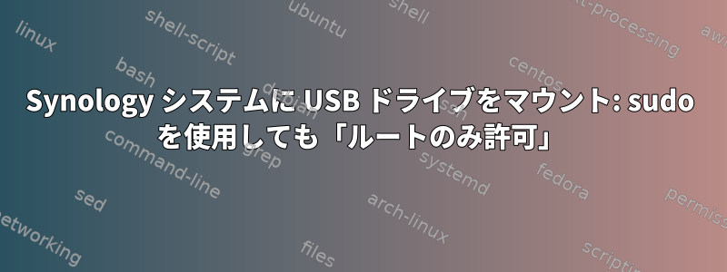 Synology システムに USB ドライブをマウント: sudo を使用しても「ルートのみ許可」